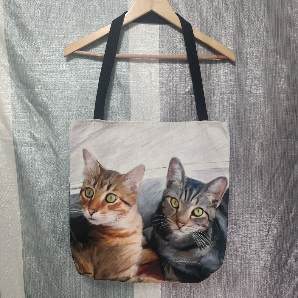Robert McClintock "Cool Cats" Art Tabby Cats Graphic Canvas Tote Shoulder Bag